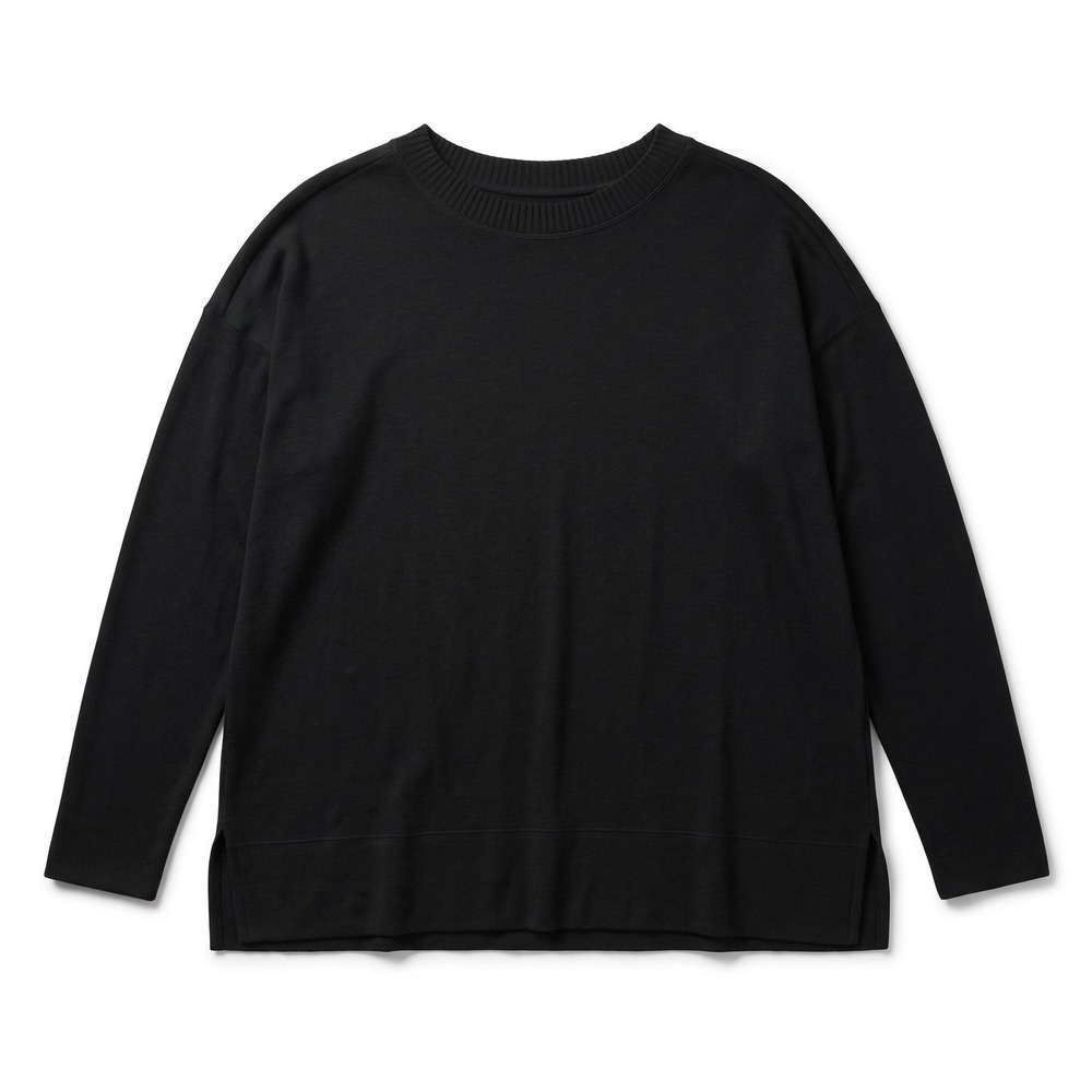 Lucky Brand M Black Crewneck Long Sleeve Top Womens Casual Cozy